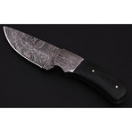 Damascus Steel Full Tang Skinner Knife + Leather Sheath // Canvas Micarta Handle