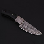 Damascus Steel Full Tang Skinner Knife + Leather Sheath // Canvas Micarta Handle