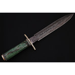 Damascus Steel Sword + Leather Sheath // Green Resin Micarta Handle