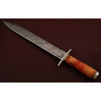 Damascus Steel Sword + Leather Sheath // Orange Resin Micarta Handle