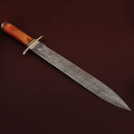 Damascus Steel Sword + Leather Sheath // Orange Resin Micarta Handle