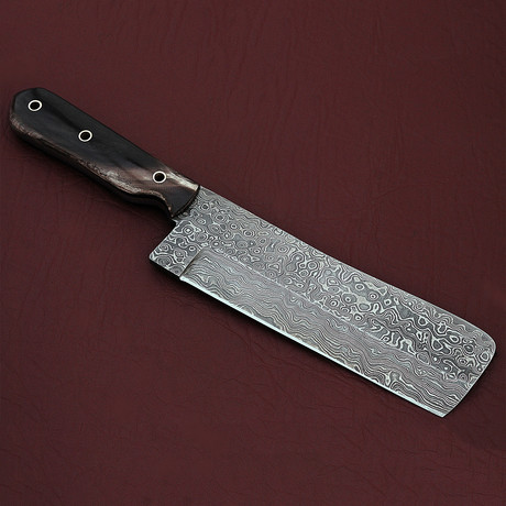 Damascus Steel Chopping Cleaver // Bull Horn Handle