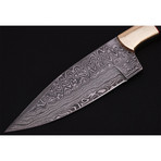 Damascus Steel Skinner Knife // Bull Horn Handle