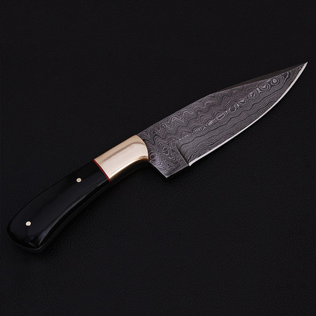 Damascus Steel Skinner Knife // Bull Horn Handle