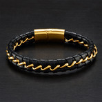 Leather Braided Bracelet + Curb Chain // Gold