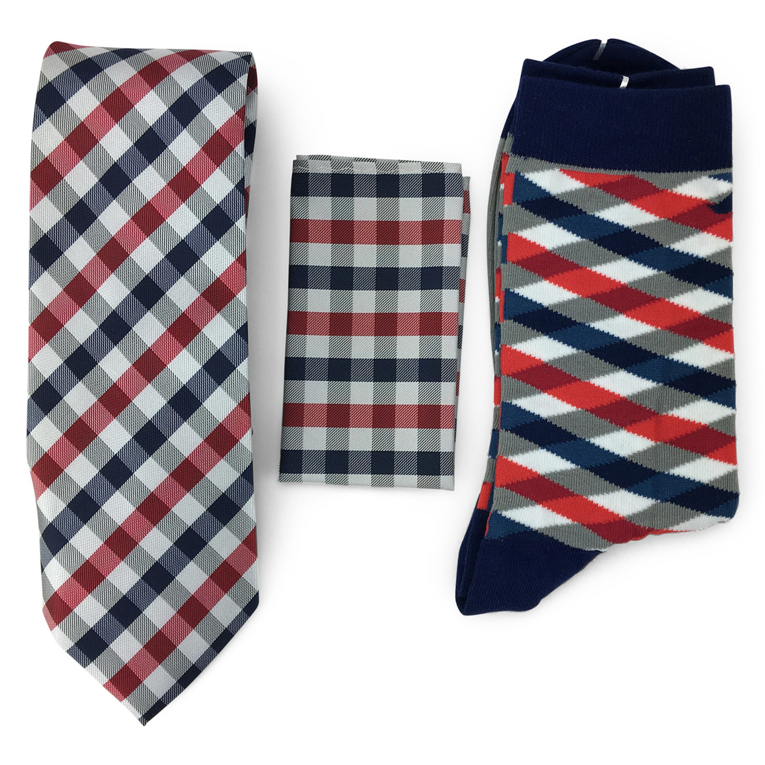 Men's Three Piece Matching Necktie + Pocket Square + Power Sock