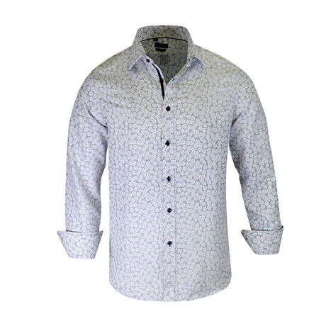 Rickie True Modern-Fit Long-Sleeve Dress Shirt // White + Blue (S)