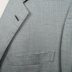 Rolling 3 Button Houndstooth Blazer // Green + Blue (US: 36S)