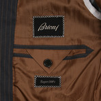 Super 180s Striped 3 Rolling Button Suit // Blue + Gray (US: 36R)