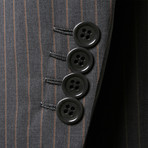 Super 180s Striped 3 Rolling Button Suit // Blue + Gray (US: 36R)