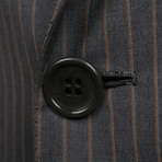 Super 180s Striped 3 Rolling Button Suit // Blue + Gray (US: 36R)