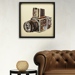 "SLR Camera" Dimensional Graphic Collage Framed Under Glass Wall Art
