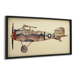 "Antique Biplane #3" Dimensional Graphic Collage Framed Under Glass Wall Art