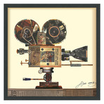 "Antique Film Projector" Dimensional Graphic Collage Framed Under Glass Wall Art