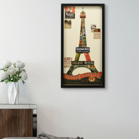 "Eiffel Tower" Dimensional Graphic Collage Framed Under Glass Wall Art