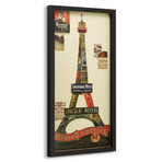 "Eiffel Tower" Dimensional Graphic Collage Framed Under Glass Wall Art