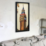 "Big Ben" Dimensional Graphic Collage Framed Under Glass Wall Art