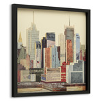 "New York City Skyline II" Dimensional Graphic Collage Framed Under Glass Wall Art