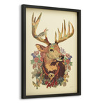 "Mr. Deer" Dimensional Graphic Collage Framed Under Tempered Glass Wall Art