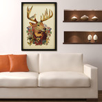 "Mr. Deer" Dimensional Graphic Collage Framed Under Tempered Glass Wall Art