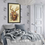 "Mr. Deer" Dimensional Graphic Collage Framed Under Tempered Glass Wall Art