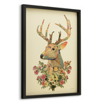 "Mrs. Deer" Dimensional Graphic Collage Framed Under Tempered Glass Wall Art