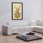 "Mrs. Deer" Dimensional Graphic Collage Framed Under Tempered Glass Wall Art
