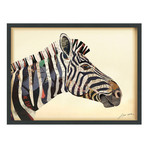 "Zebra" Dimensional Graphic Collage Framed Under Tempered Glass Wall Art