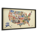 "Across America" Dimensional Graphic Collage Framed Under Glass Wall Art