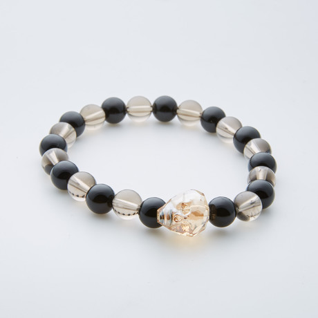 Quartz + Agate + Swarovski Crystal Skull Charm Bracelet // Multicolor