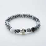 Dell Arte // Faceted Marble + Brass Skull Charm Bracelet // Silver