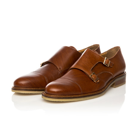 Crepe Sole Double Monk-Strap Shoes // Cognac (Euro: 42)