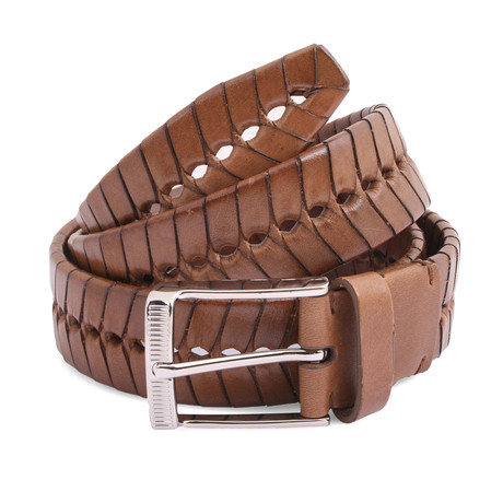 Pierced Design Leather Belt // Brown // 90 cm // 36" Waist