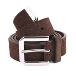 Suede Texture Leather Belt // Dark Brown // 95 cm // 38" Waist
