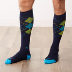 Classic Argyle Compression Socks // Navy + Turquoise (M)