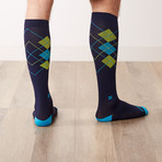 Classic Argyle Compression Socks // Navy + Turquoise (M)