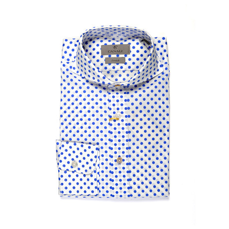 Stretch Fit Polka Dot Shirt // White + Blue (S)