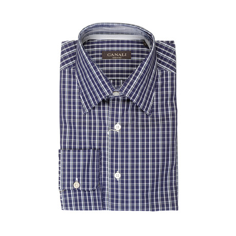 Canali // Patterned Slim Fit Shirt // Navy Blue (S)