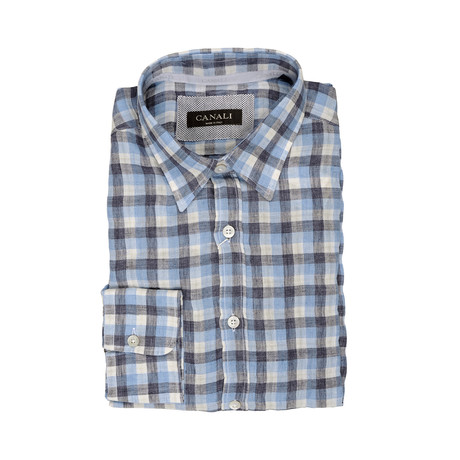 Plaid Modern Fit Shirt // Blue + Gray (S)