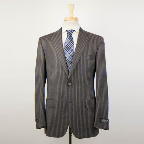 Striped Wool 2 Button Suit // Brown (Euro: 48R)