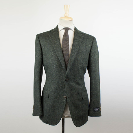 Belvest // Herringbone Wool 2 Button Sport Coat // Green (Euro: 48S)