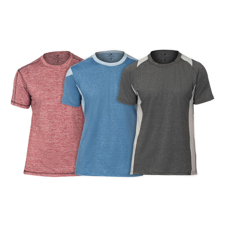 WarriorFit Fitness Tech T 3 Pack // Red + Blue + Charcoal (XS)