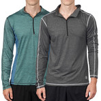 WarriorFit Fitness Tech Pullover // 2-Pack // Marbled Blue + Charcoal (XL)