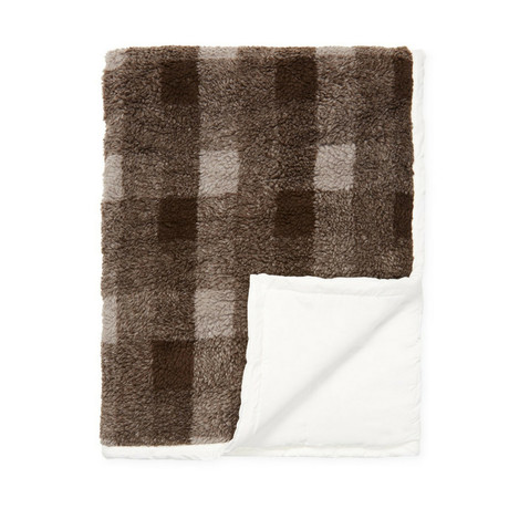 Down Filled Extra Warmth Fleece Throw // Ivory + Cocoa Plaid
