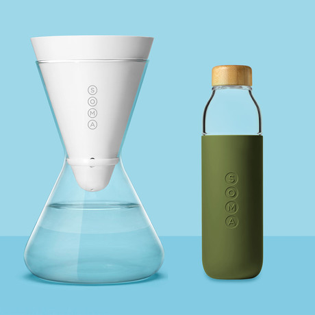Glass Carafe + Glass Water Bottle // Olive
