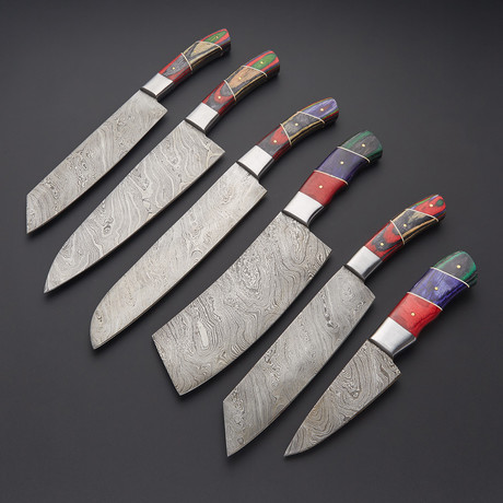Damascus Kitchen Knife Set 1 // Set of 6