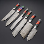 Damascus Kitchen Knife Set 2 // Set of 6