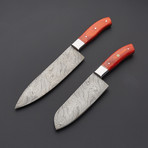 Damascus Kitchen Knife Set // Set Of 2