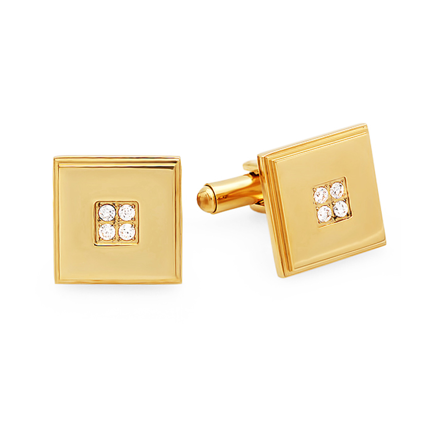 18k Gold Square Cufflinks + Stimulated Diamond HMY Jewelry Touch of