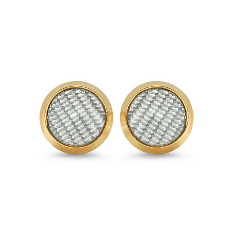 18K Gold Plated Stainless Steel + Carbon Fiber Round Cufflinks // Yellow